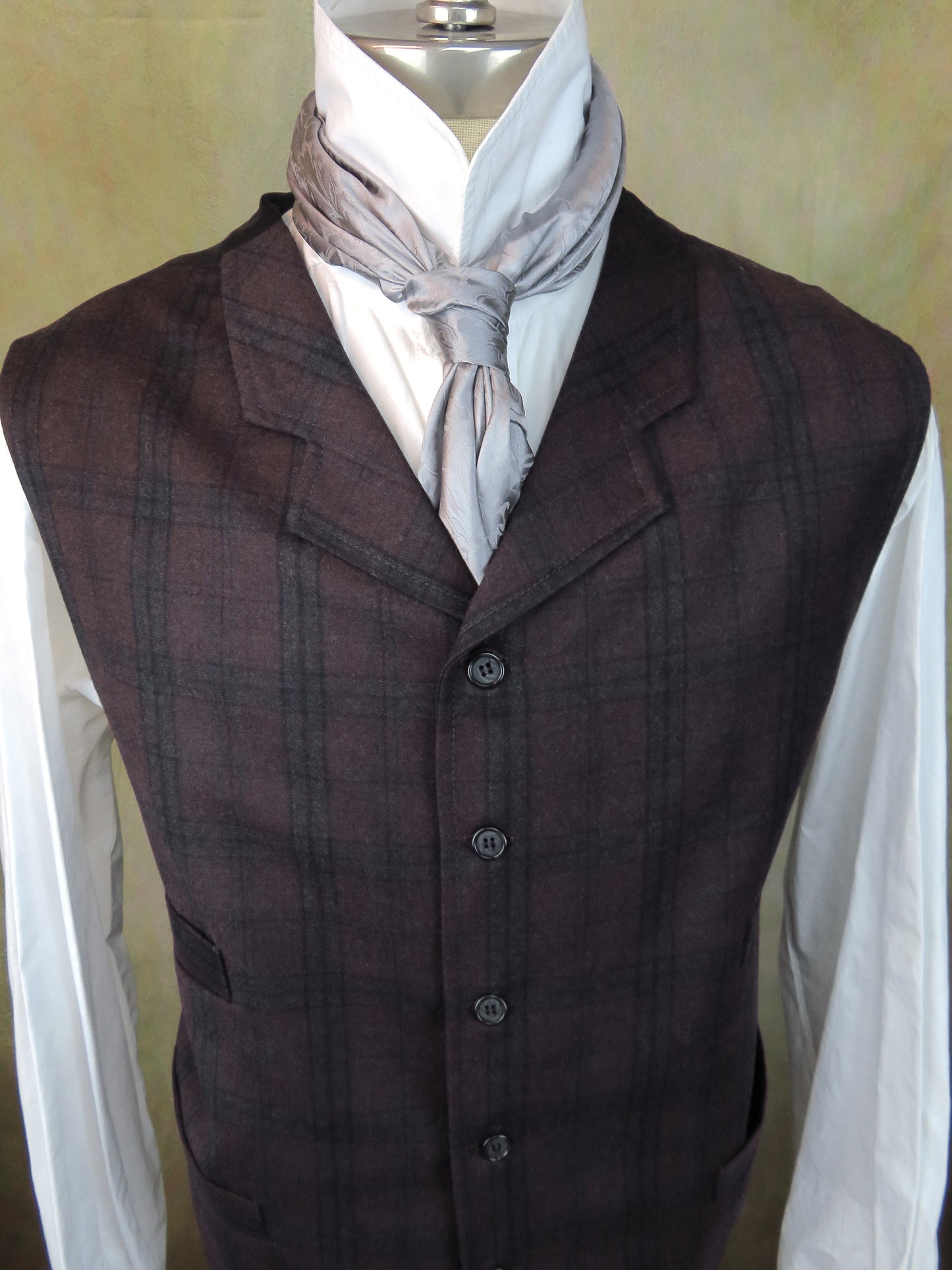 Men's Notch Vest - Burgundy and Charcoal Glen Plaid #791B