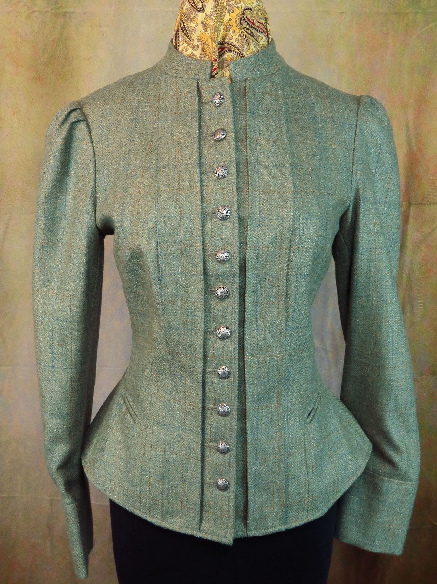 Women's Victoriana Jacket - Pistachio with Rust and Teal Windowpane #3903