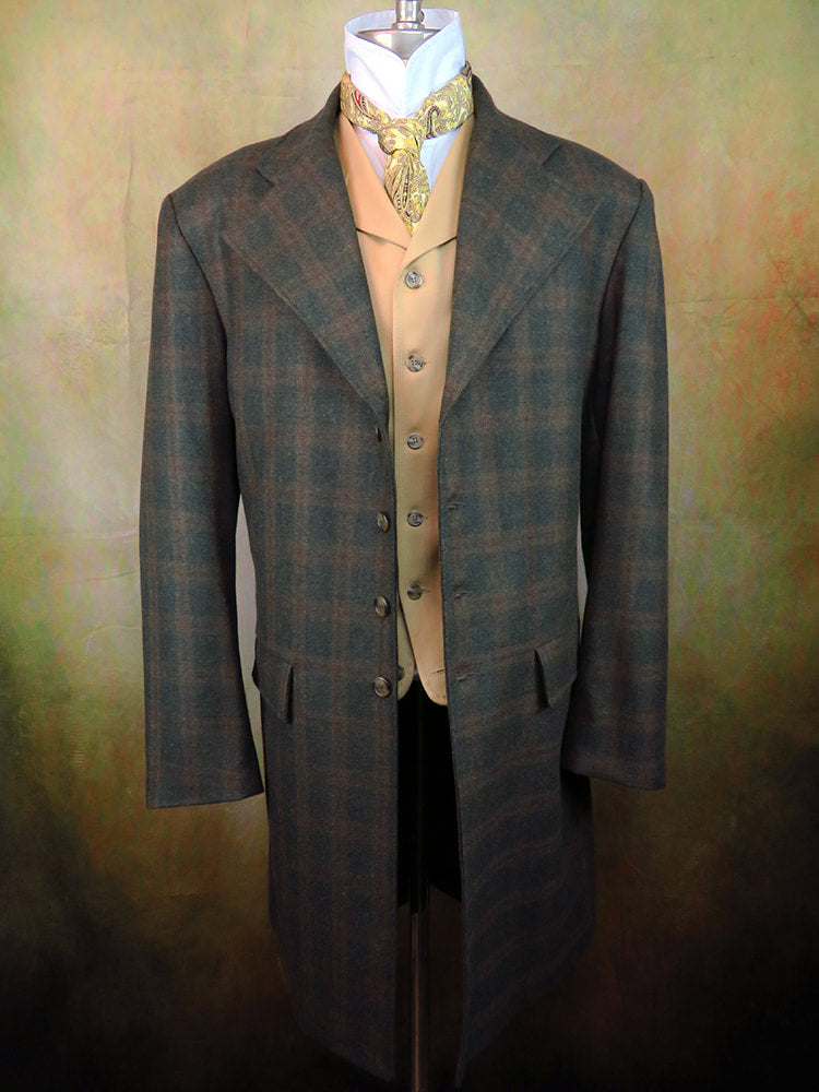 Men's Frock Coat - Rich Forest Green Plaid