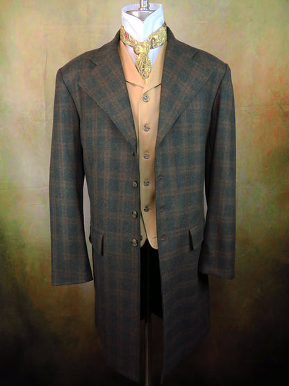 Men's Frock Coat - Rich Forest Green Plaid