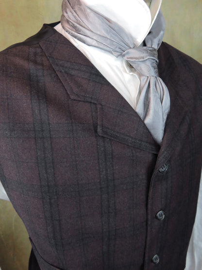Men's Notch Vest - Burgundy and Charcoal Glen Plaid #791B