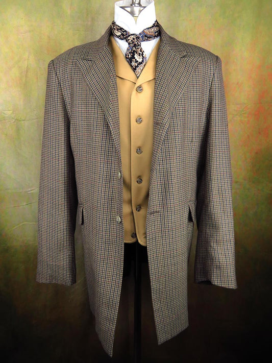 Men's Town Coat - Olive, Navy and Dark Red Houndstooth #655