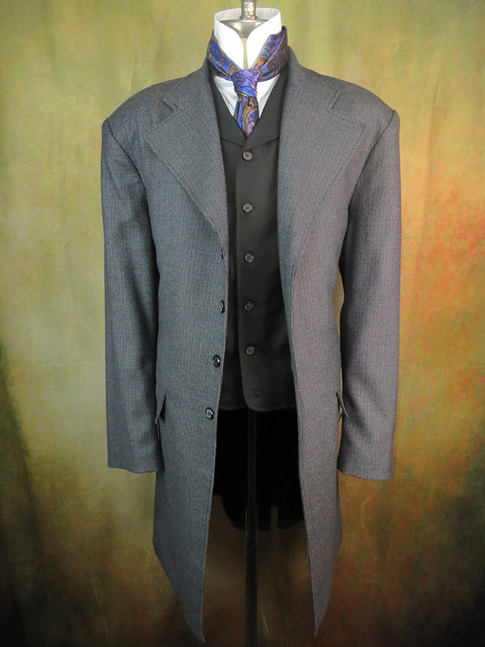 Men's Frock Coat - Black with Grey and Chocolate Mini Check