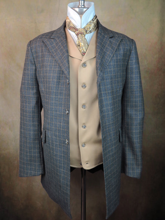 Men's Town Coat - Navy and Gold Windowpane #4920