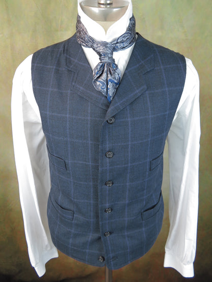 Men's Notch Vest - Periwinkle with Rust Accent Glen Plaid #797-B
