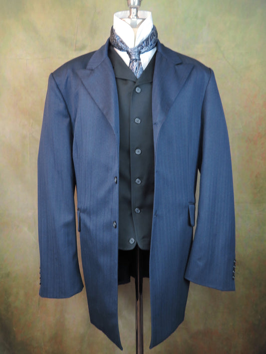 Men's Town Coat - Dark Blue with Wine Accent Herringbone #150-B
