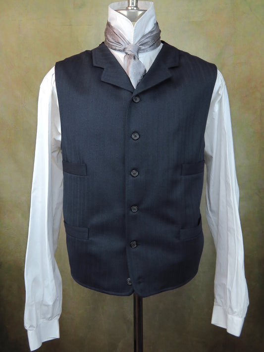Men's Notch Vest - Dark Blue with Wine Accent Herringbone #150-B