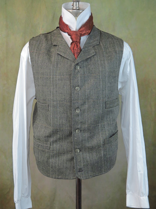 Men's Notch Vest - Grey with Blue and Green Glen Plaid #6848