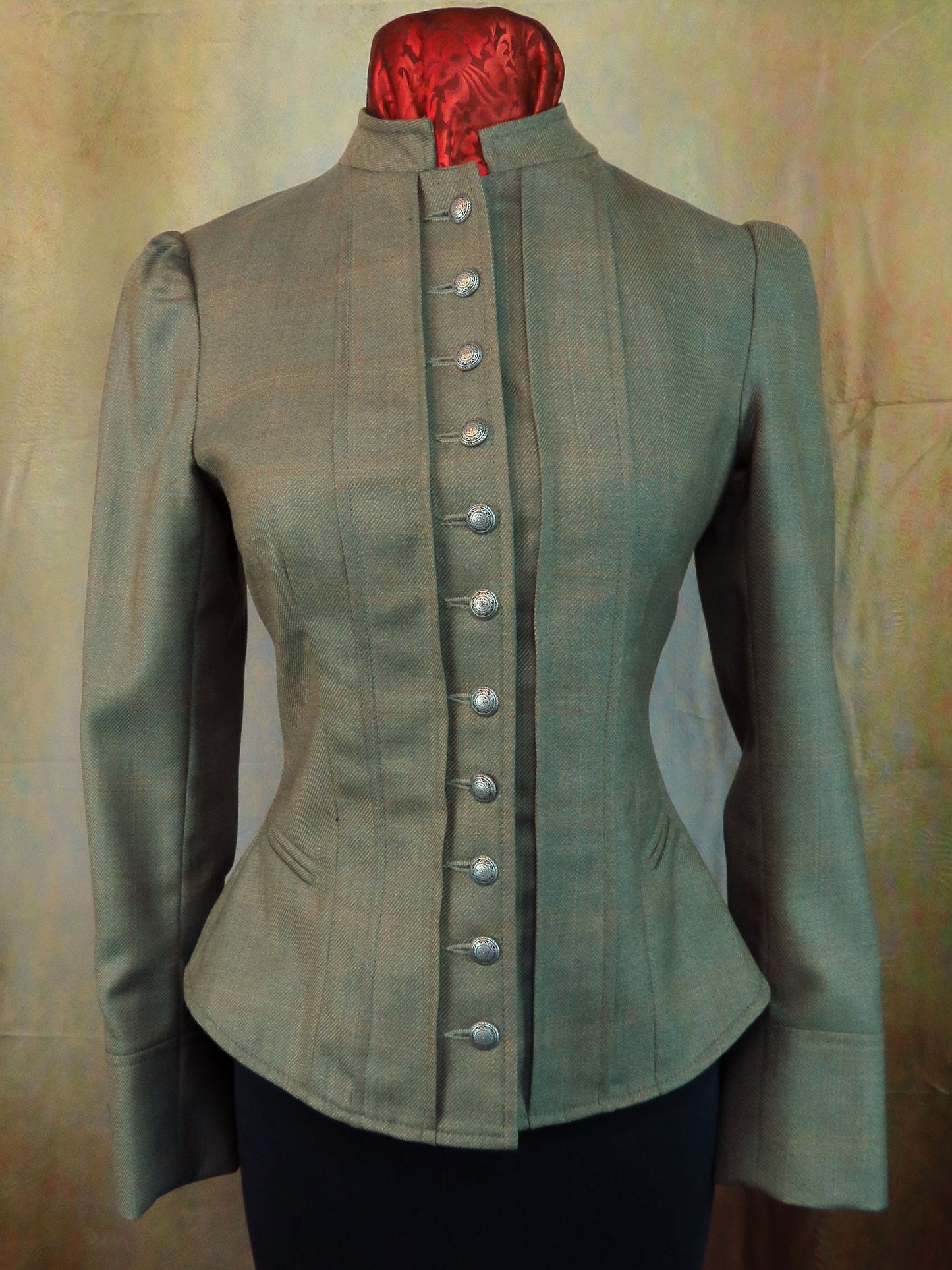 Women's Victoriana Jacket - Pale Olive with Rust Windowpane
