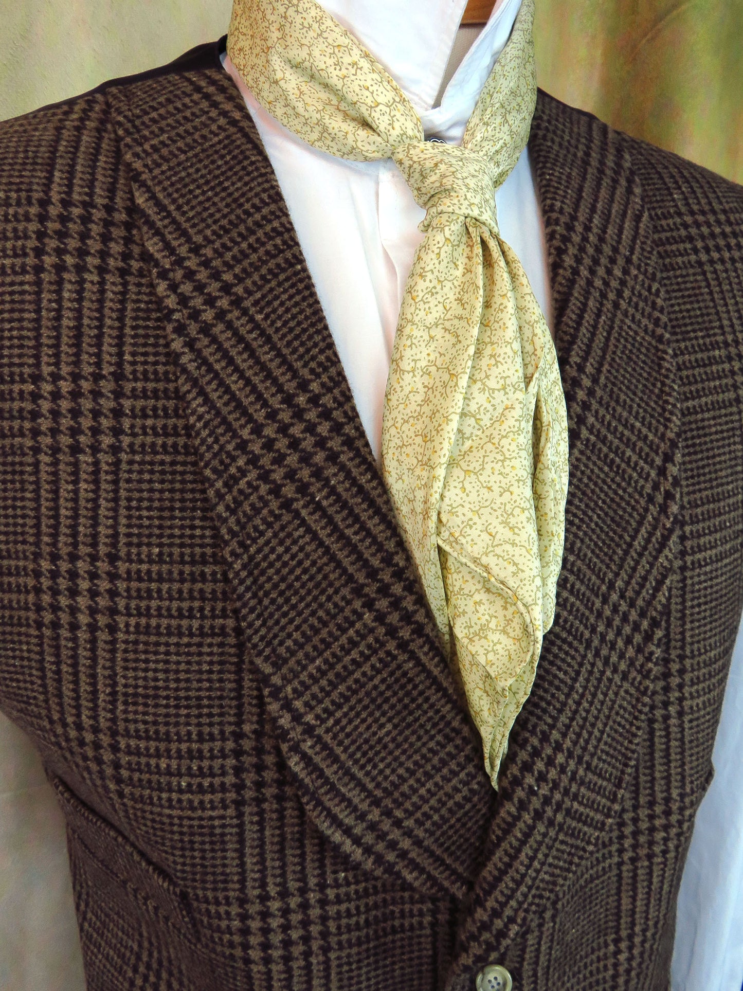 Men's Shawl Vest - Dark Brown Glen Plaid #616