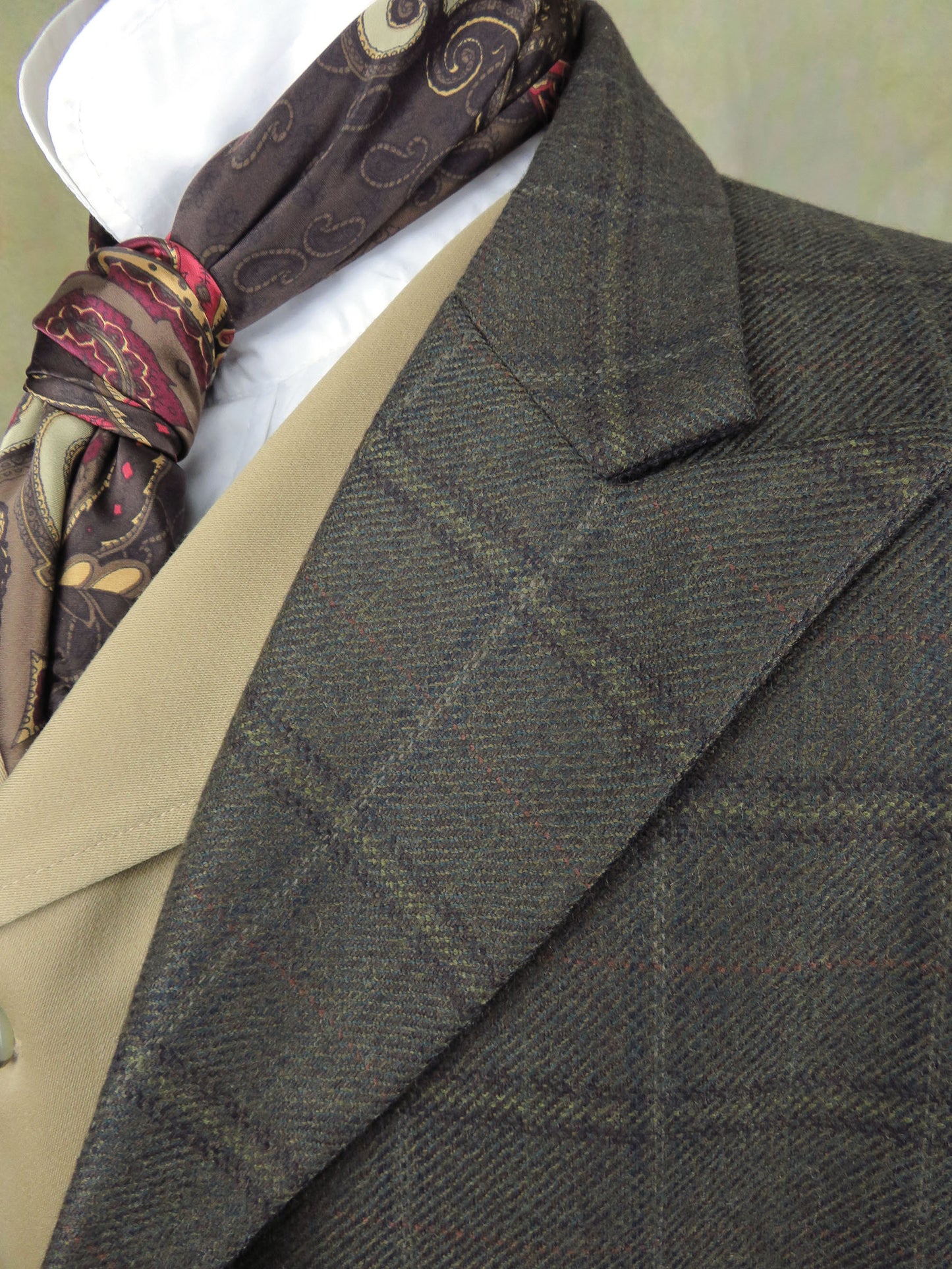 Men's Town Coat - Forest Green with Rust Windowpane