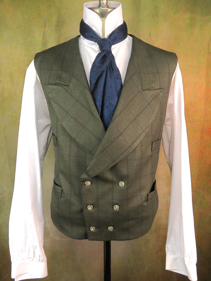Men's Double Breasted Vests - Greyish Blue Variegated Herringbone with Royal Blue Accent