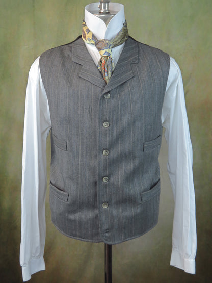 Men's Notch Vest - Dark Grey with Tan and Periwinkle Stripe