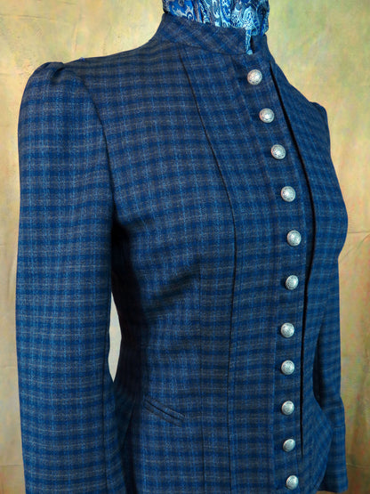 Women's Victoriana Jacket - Navy and Taupe Check #970-B