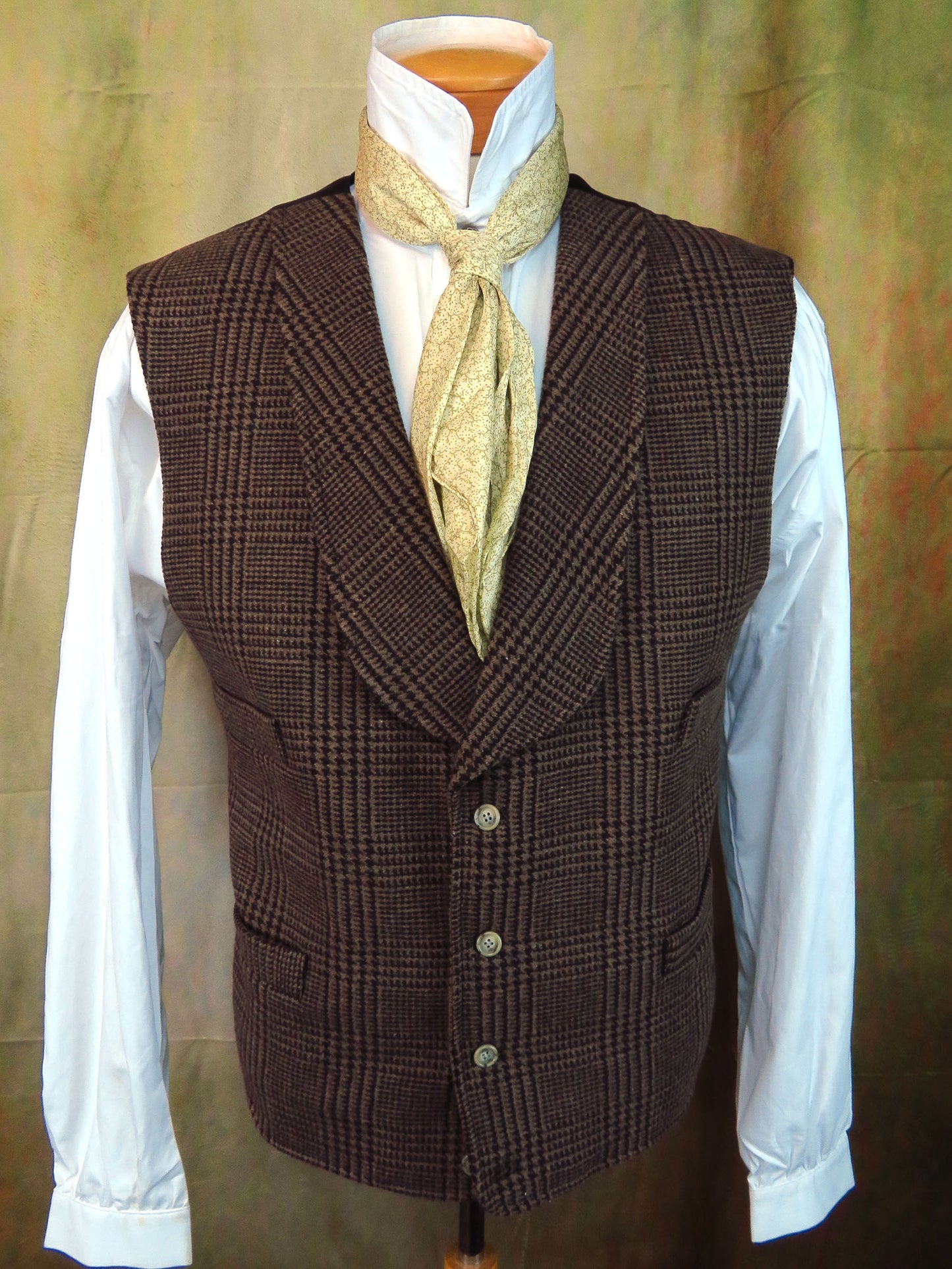 Men's Shawl Vest - Dark Brown Glen Plaid #616