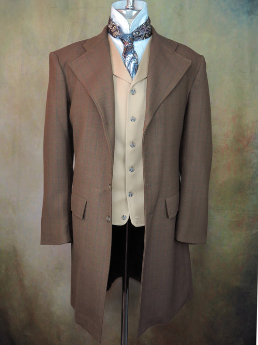Men's Frock Coat - Brown with Green Windowpane