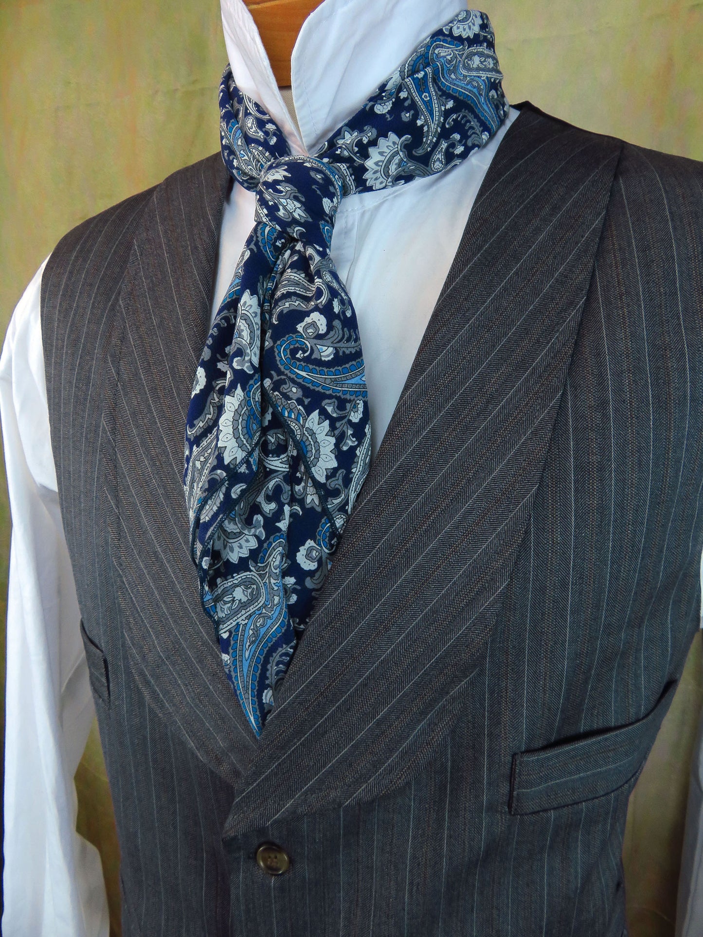 Men's Shawl Vest - Chalkboard Grey with Pencil Stripe #3250