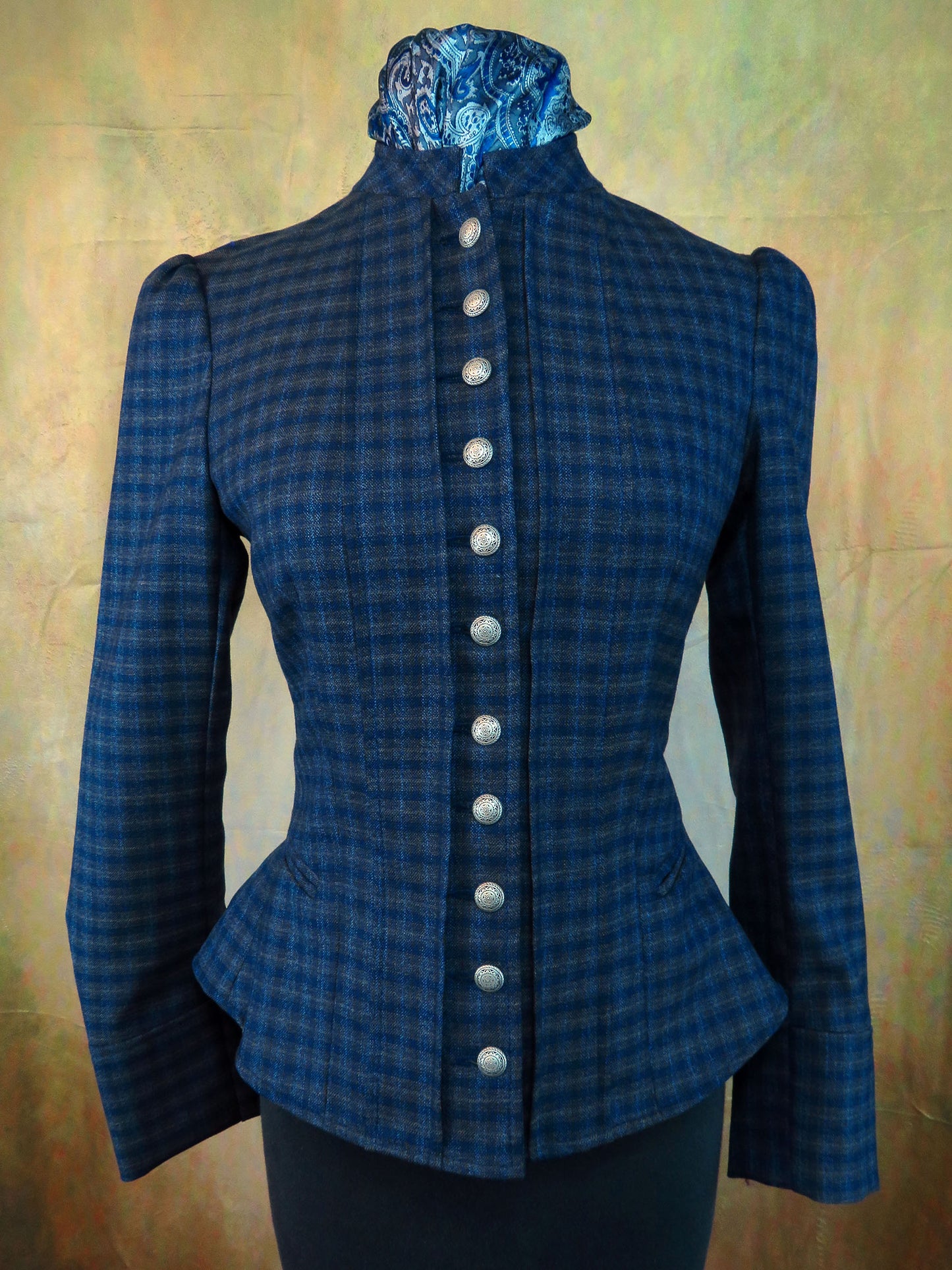 Women's Victoriana Jacket - Navy and Taupe Check #970-B