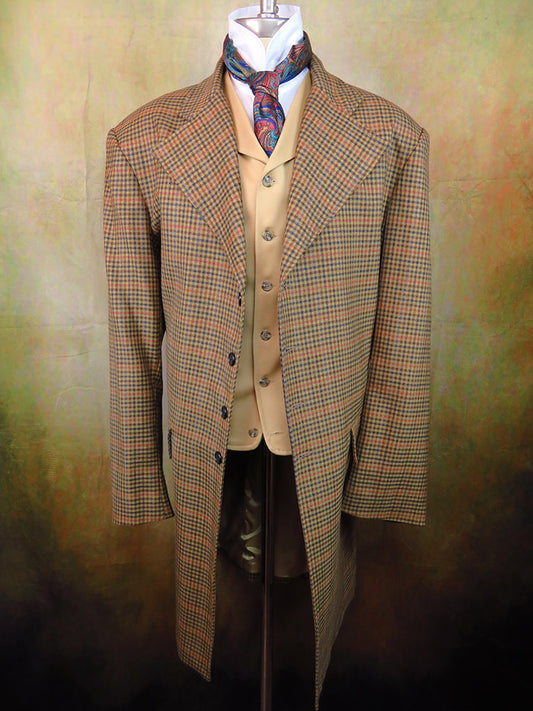 Men's Frock Coat - Mustard Check with Brown, Rust & Navy