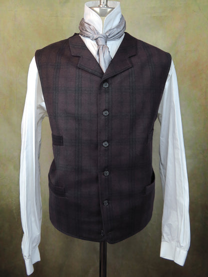 Men's Notch Vest - Burgundy and Charcoal Glen Plaid #791B