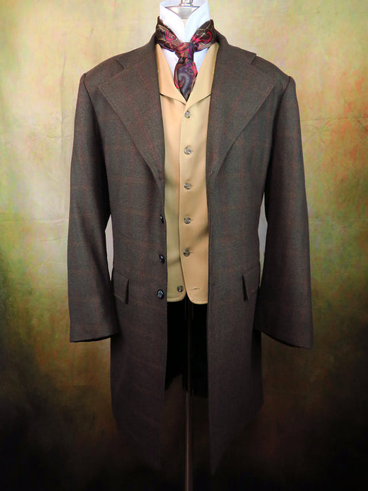 Men's Frock Coat - Chocolate Twill with Rust Windowpane