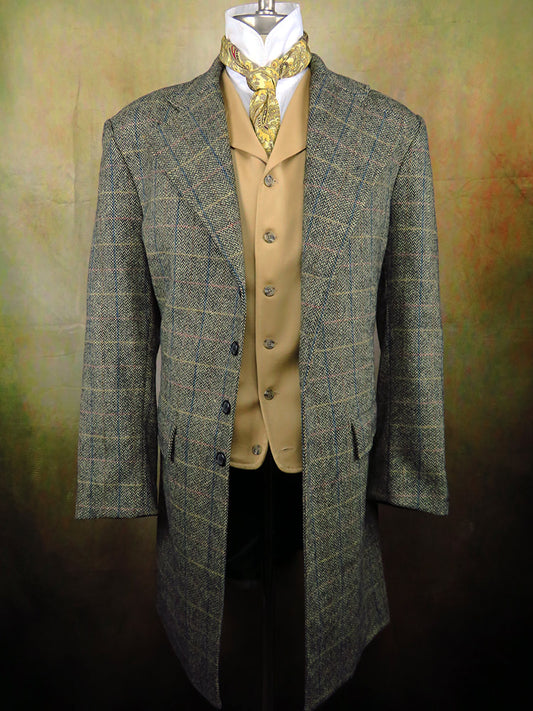 Men's Frock Coat - Dark Herringbone with Navy and Tan Windowpane