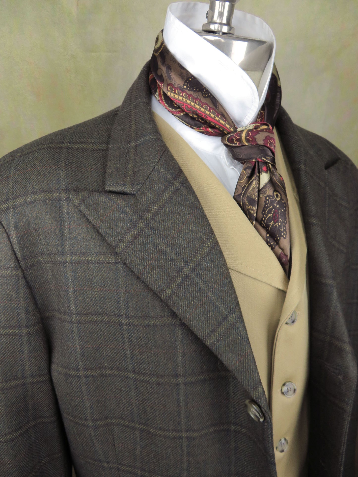 Men's Town Coat - Forest Green with Rust Windowpane