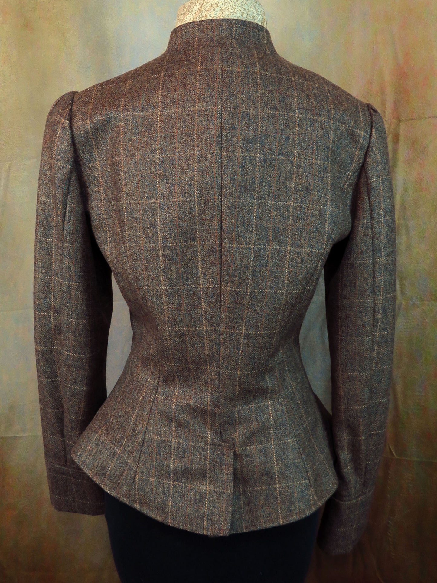 Women's Victoriana Jacket - Brown Tweed with Rust, Tan and Teal Windowpane #2125