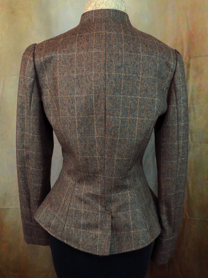 Women's Victoriana Jacket - Brown Tweed with Rust, Tan and Teal Windowpane #2125