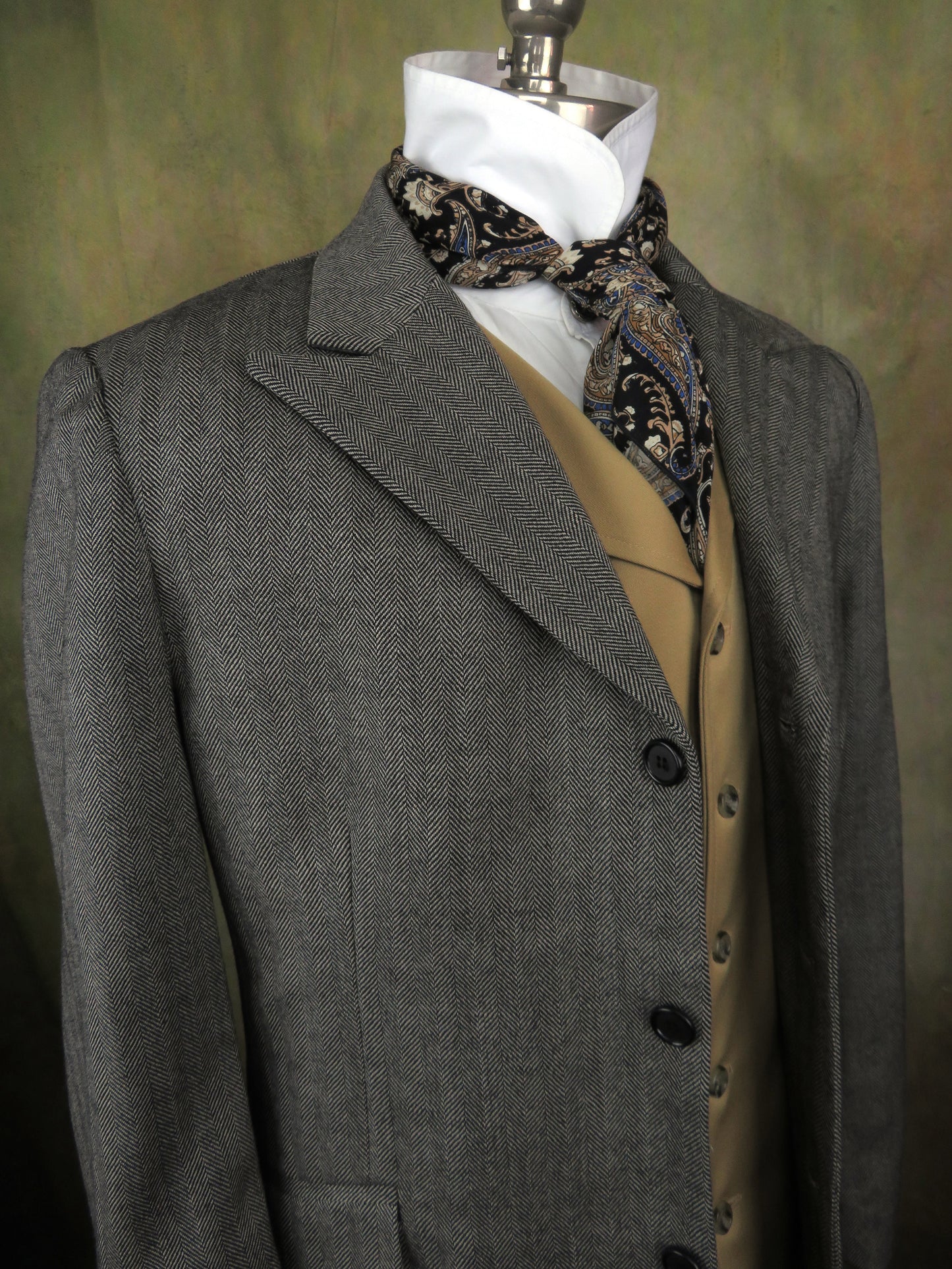 Men's Town Coat - Slate Grey and Black Herringbone #693