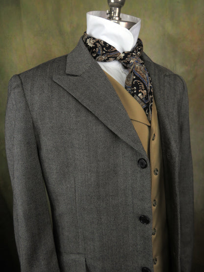 Men's Town Coat - Slate Grey and Black Herringbone #693