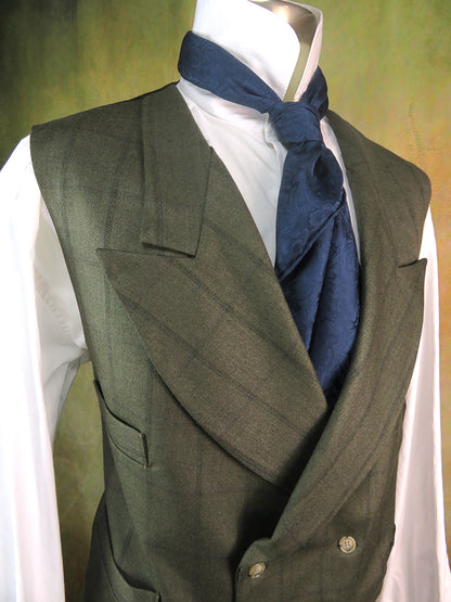 Men's Double Breasted Vests - Greyish Blue Variegated Herringbone with Royal Blue Accent