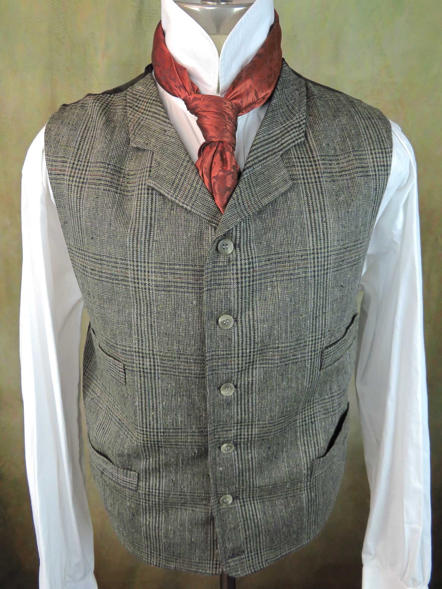 Men's Notch Vest - Grey with Blue and Green Glen Plaid #6848