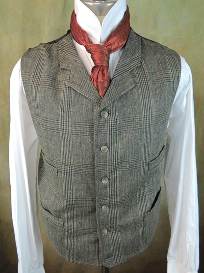 Men's Notch Vest - Grey with Blue and Green Glen Plaid #6848