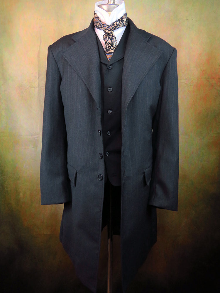Men's Frock Coat - Black Worsted with Faint Pinstripe