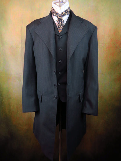 Men's Frock Coat - Black Worsted with Faint Pinstripe