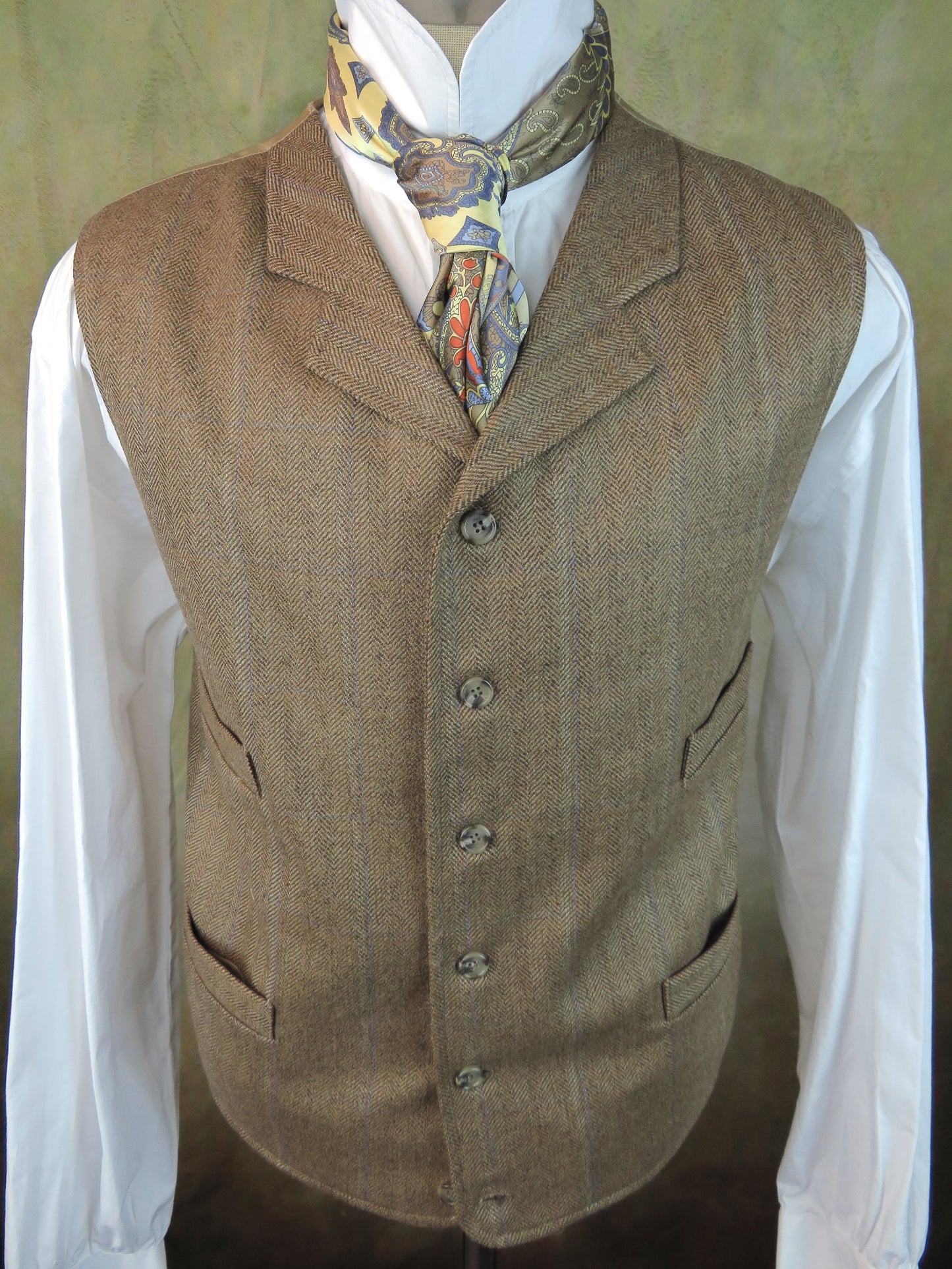 Men's Notch Vest - Dark Tan Herringbone with Blue Accent #564-B
