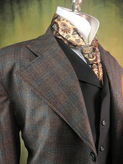 Men's Frock Coat - Muted Brown and Pale Blue Glen Plaid f109