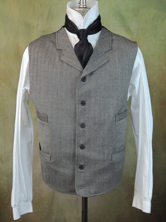 Men's Notch Vest - Slate Grey and Black Herringbone #693