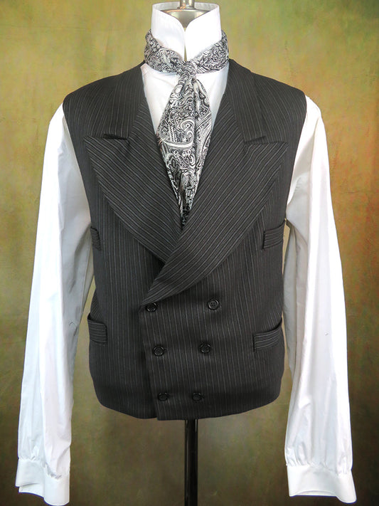 Men's Double Breasted Vest - Black and Charcoal Grey Alternating Stripe