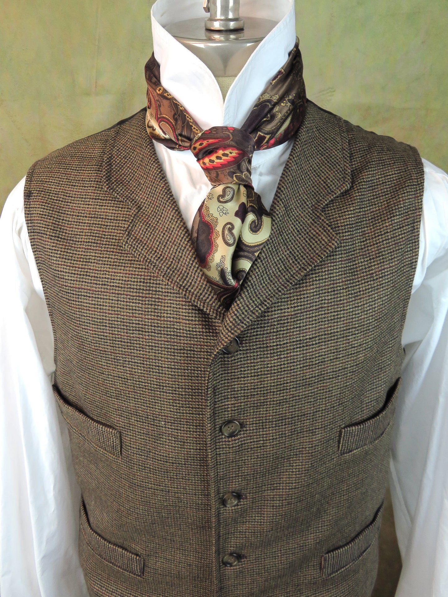 Men's Notch Vest - Dark Tan and Rust Windowpane Check