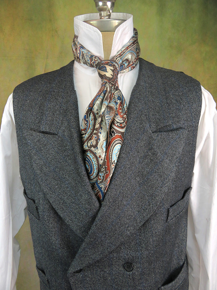 Men's Double Breasted Vest - Dark Grey Herringbone with Blue Accents