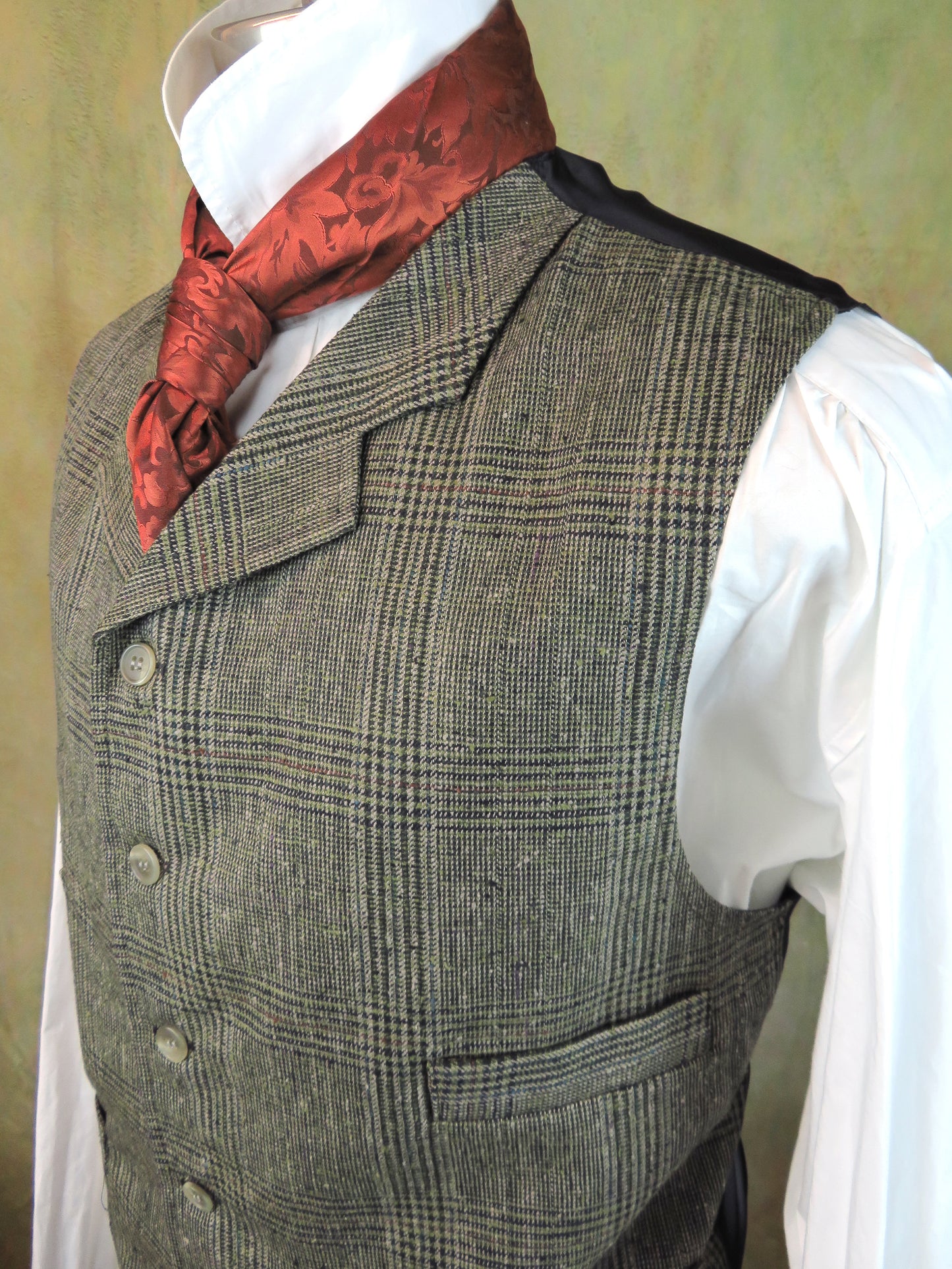 Men's Notch Vest - Grey with Blue and Green Glen Plaid #6848