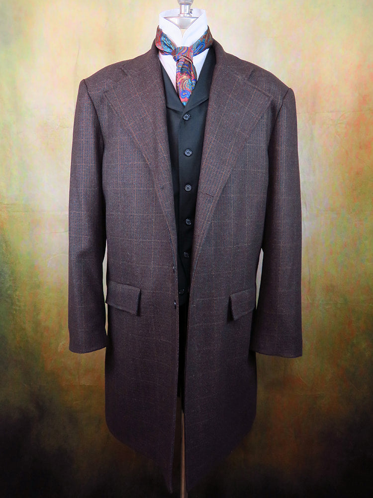 Men's Frock Coat - Ruddy Brown Tweed with Windowpane