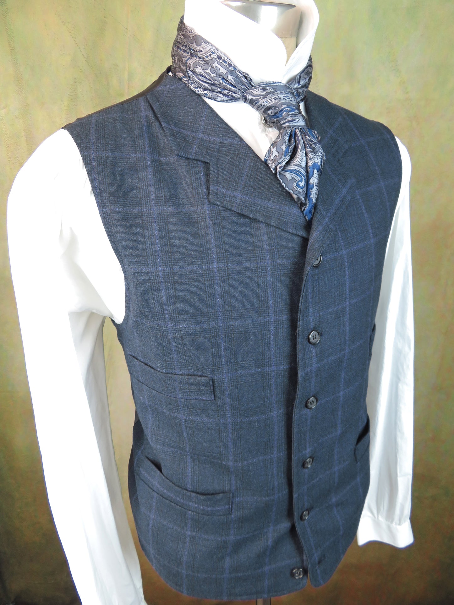 Men's Notch Vest - Periwinkle with Rust Accent Glen Plaid #797-B