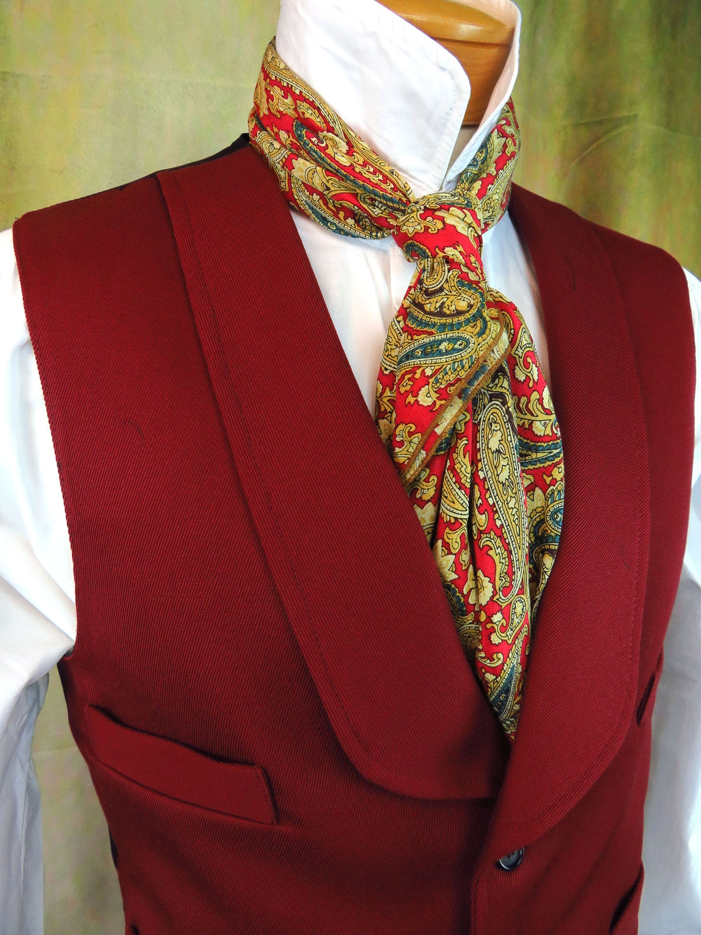 Men's Shawl Vest - Burgundy Wool #701-B