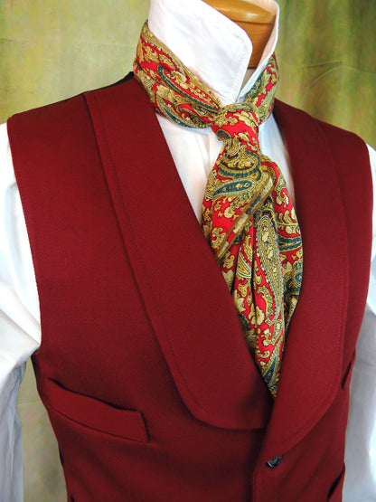 Men's Shawl Vest - Burgundy Wool #701-B