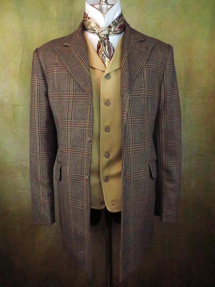 Men's Town Coat - Brown with Burgundy and Blue Glen Plaid