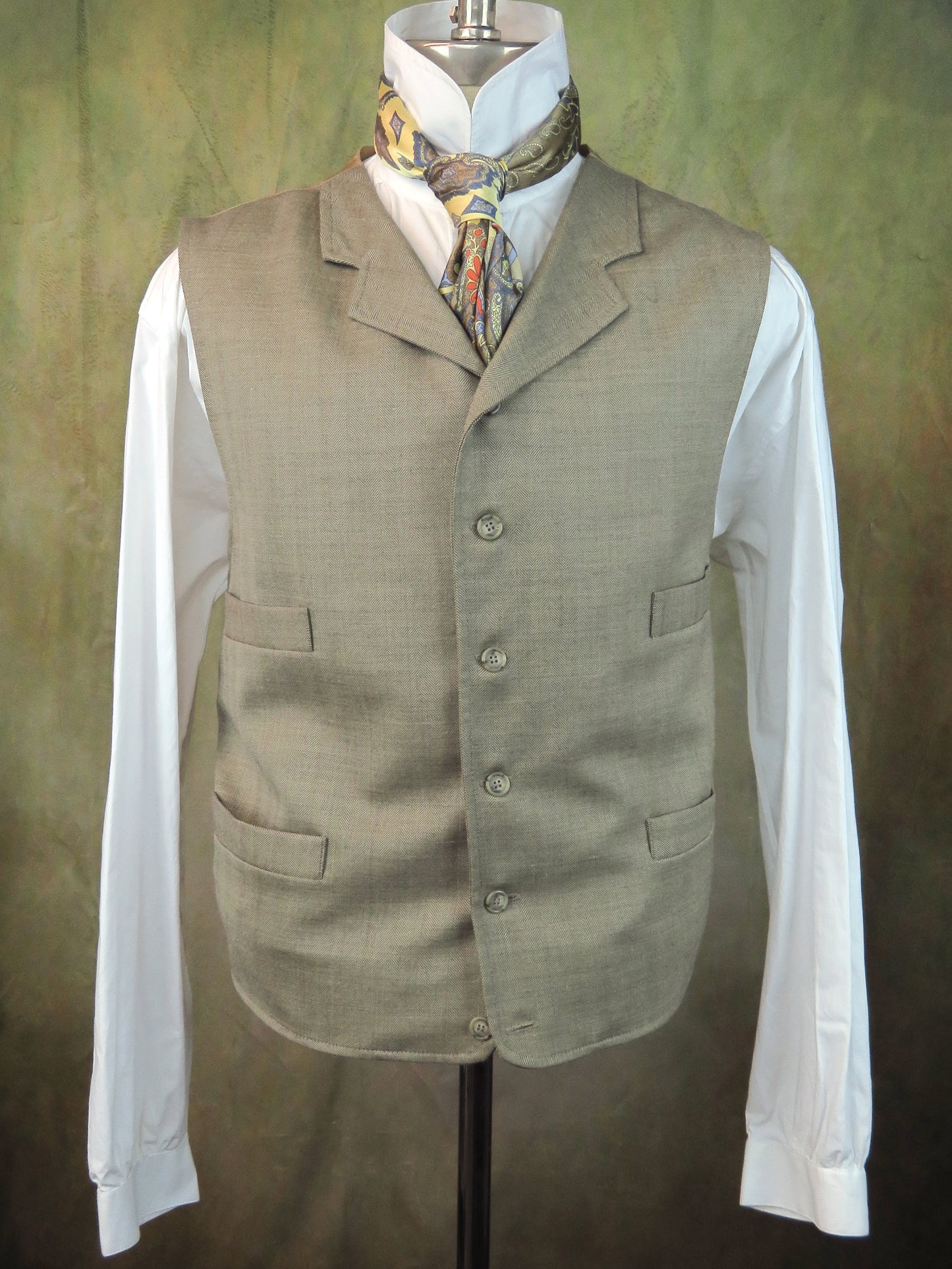 Men's Notch Vest - Pale Grey Tan Herringbone