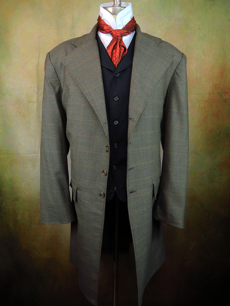 Men's Frock Coat - Dark Mini Houndstooth with Navy and Rust